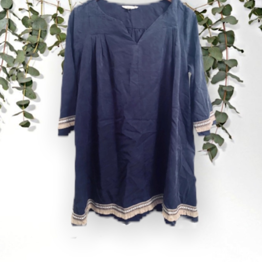Illa Illa - Navy Native Boho Shift Dress - M